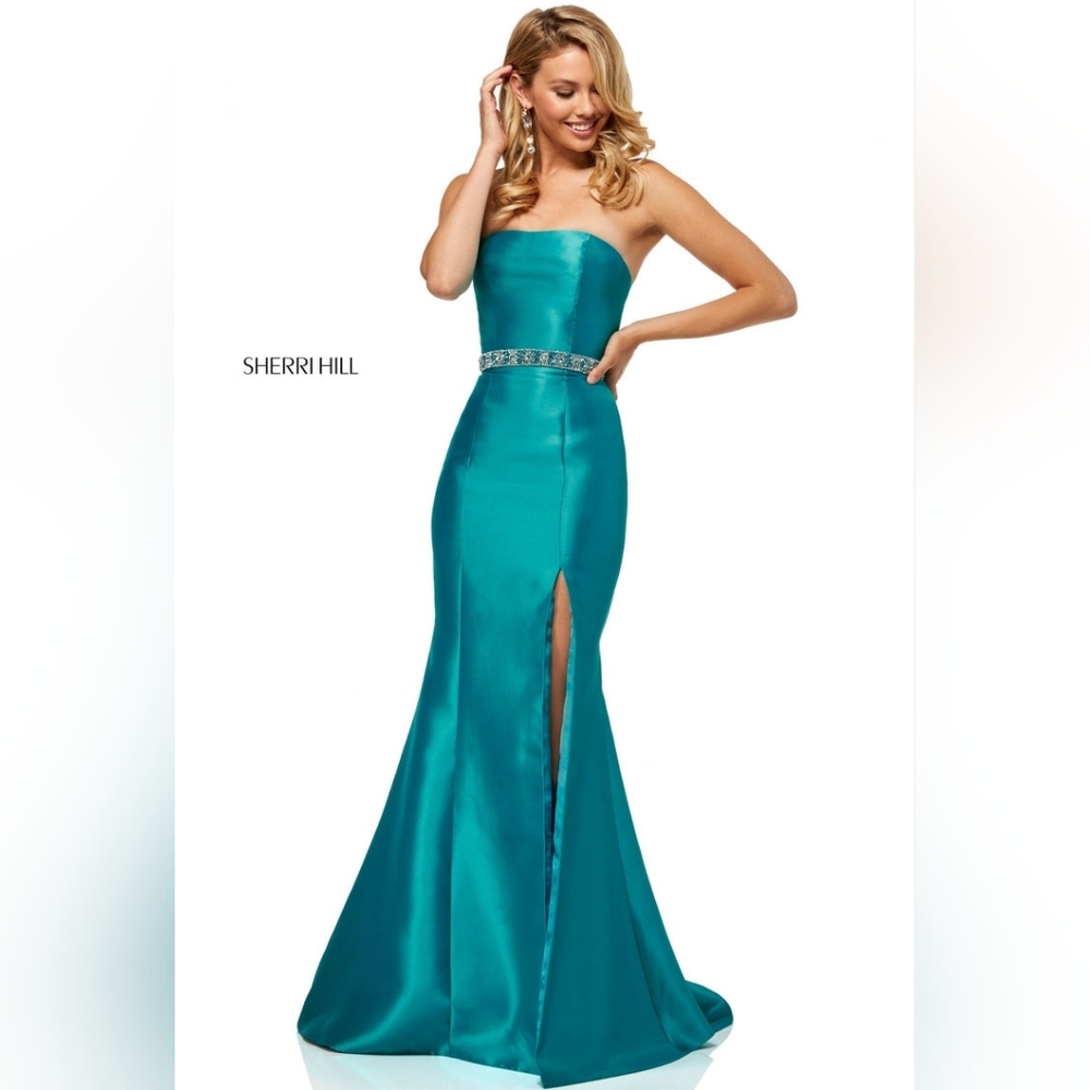 Sherri Hill #52541 NAVY Strapless Fitted Mermaid Prom Gown, Size 8